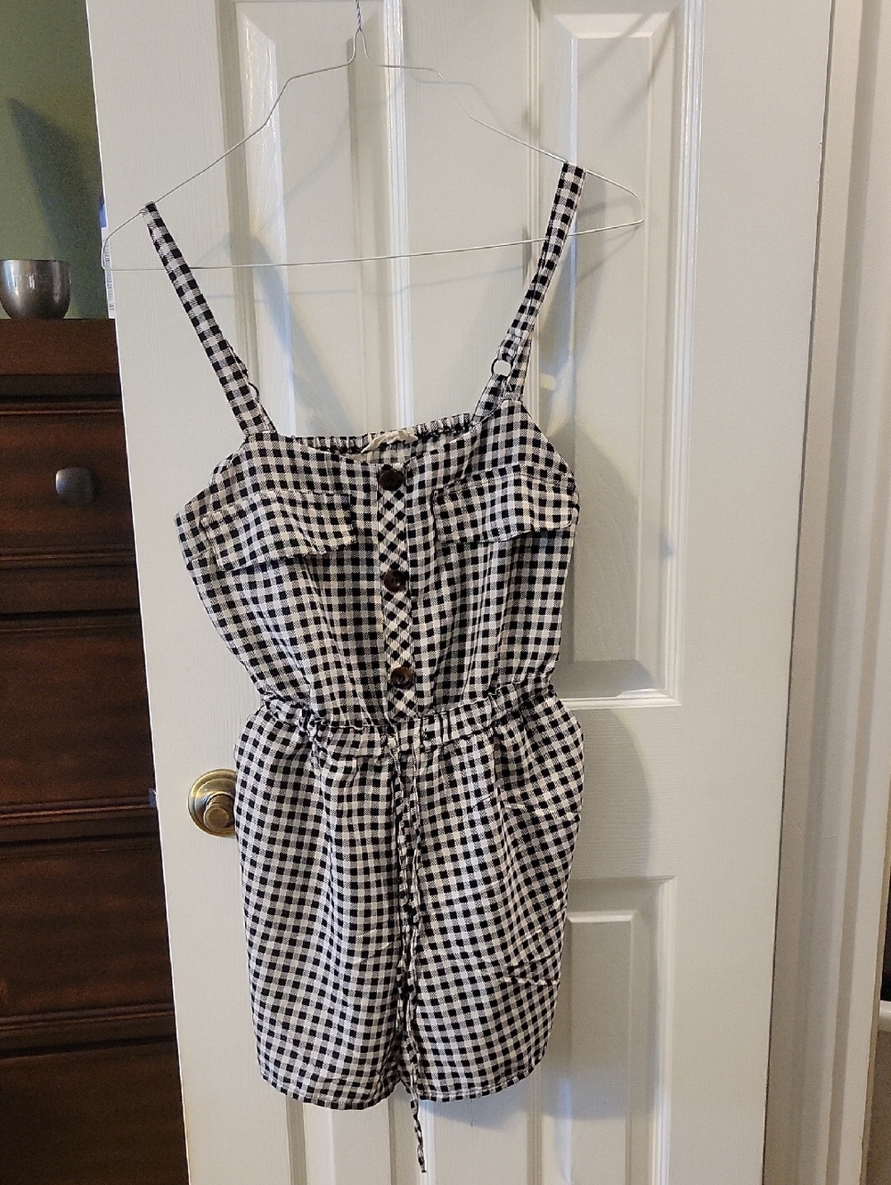 indulge Black and White Gingham Romper